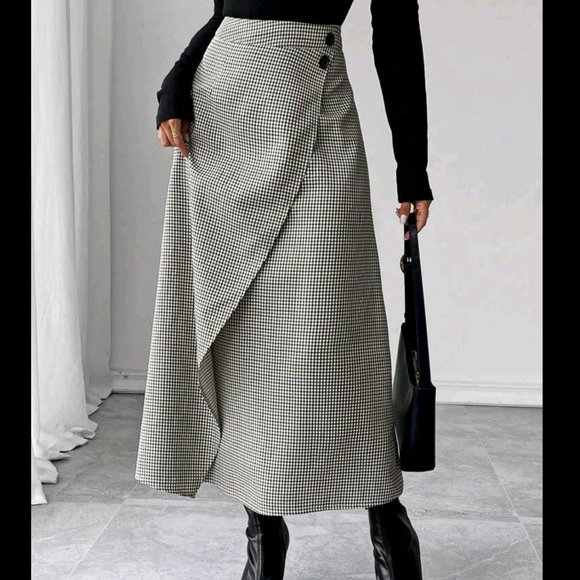 Dresses & Skirts - Women's Skirt, Women's Long Skirt, Plaid, Slit, Fashionable Sexy,
